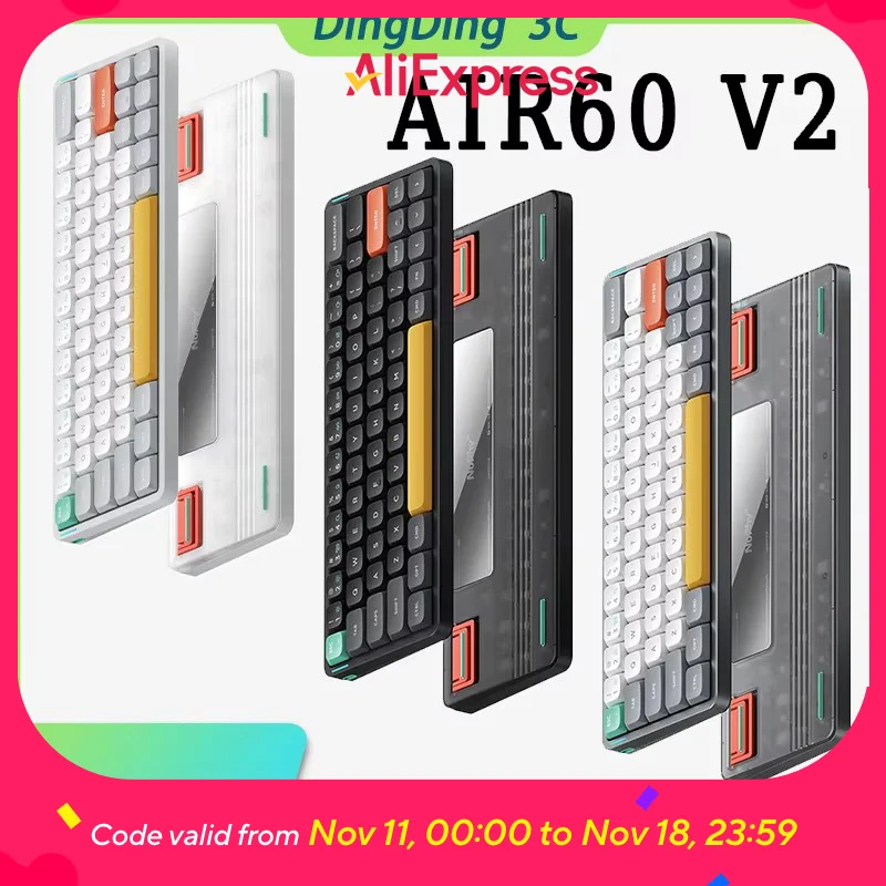 

NuPhy Air60 V2 Беспроводная механическая клавиатура с переключателем гномов, 3 режима, длительный срок службы батареи, ультратонкая бесшумная офисная игровая клавиатура на заказ