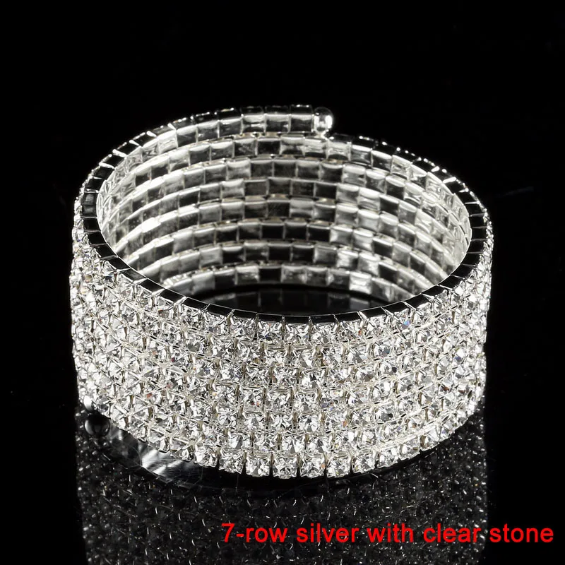 7-10 Rows Rhinestone Bangle Bracelet Silver Plated and Gold Color Metal Sparkly AB Crystal Indian Bangles for Women