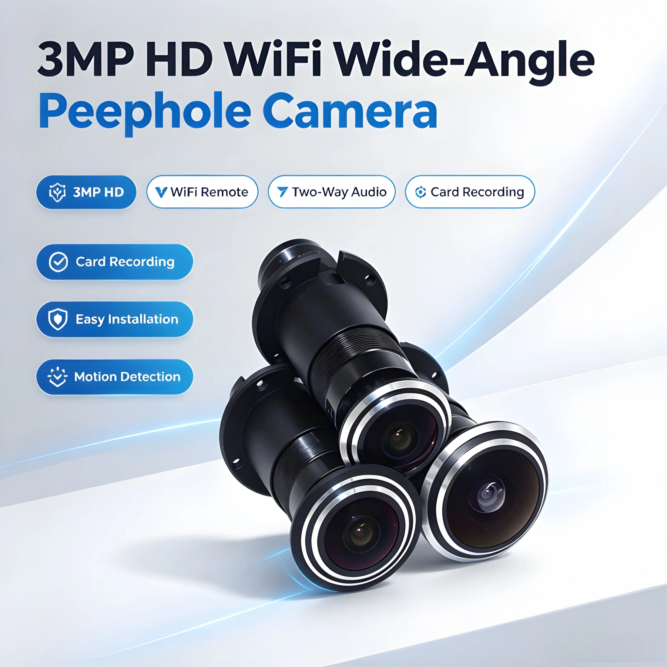 3MP HD WiFi Peephole Camera with Wide Angle Two-Way Audio Motion Detection Remote Home Door Security Monitor