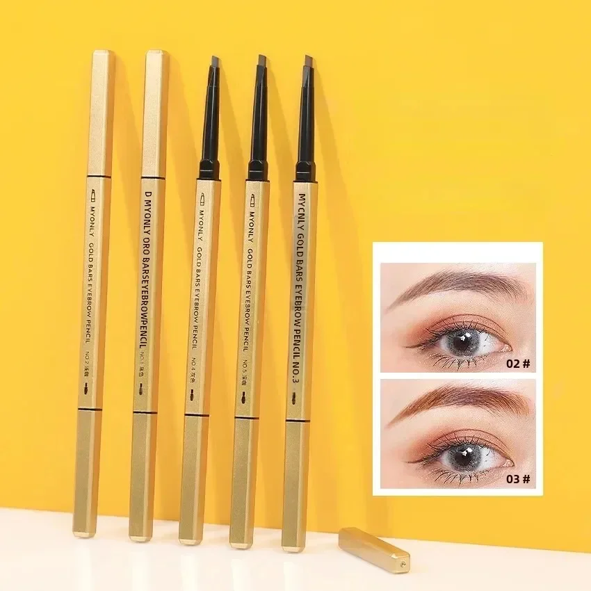 Small Gold Stick Double-Headed Eyebrow Pencil Ultra-Thin 3D Definition Lasting Non-Smudge Triangle Shape for Perfect Brows
