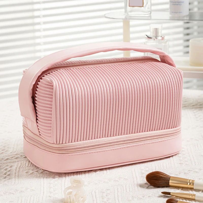 Zipper Toast Travel Makeup Bag for Women Cosmetic Bag Large Capacity Makeup Bag Storage Organizer PU Leather Toiletry Bag