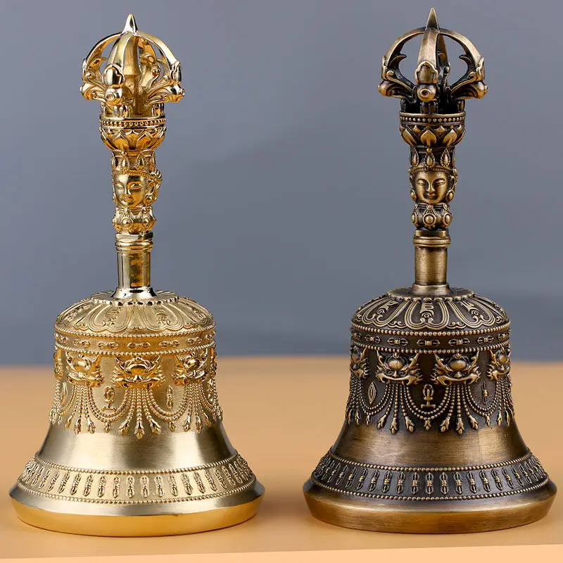 Brass Buddhist Ritual Handcrafted Five and Nine Prong Vajra Handle for Ceremonial Use, Devotional Accent for Prayer Rooms