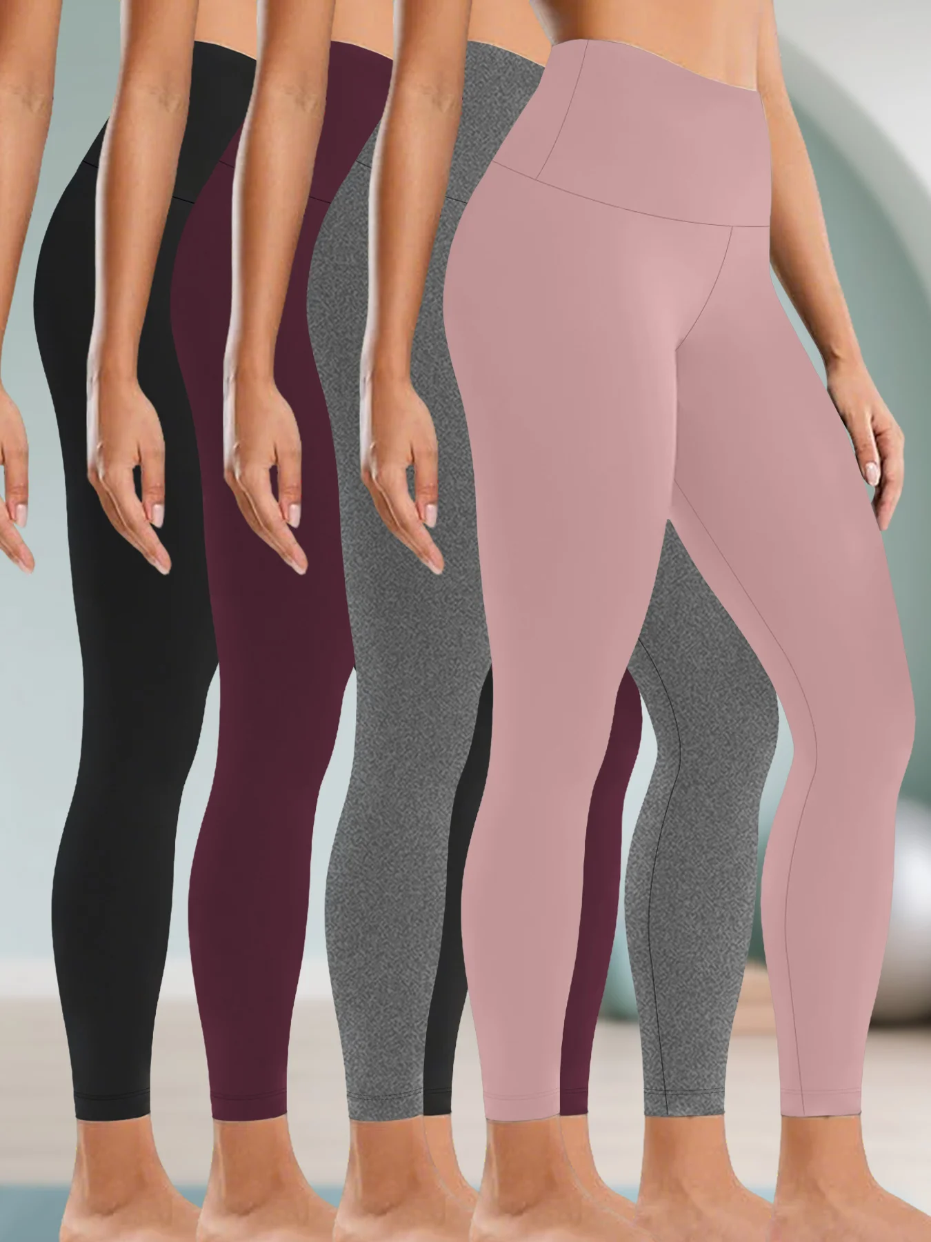 

Комплект из 4 женских леггинсов с высокой талией и контролем живота — супермягкая ткань, идеально подходит для йоги, бега, тренировок и расслабления дома