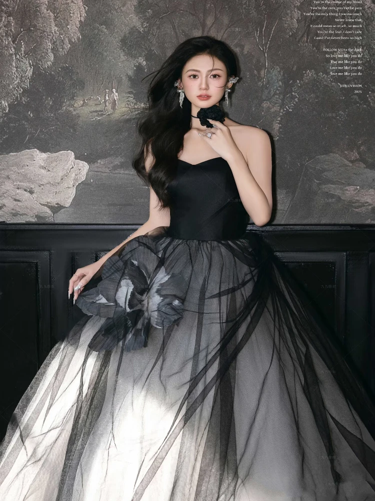 

Ele Bla Off-oulder Princ Dr Puffy Skirt Host Performance Costume Studio Theme Photoaphy Runaway Bride Gown