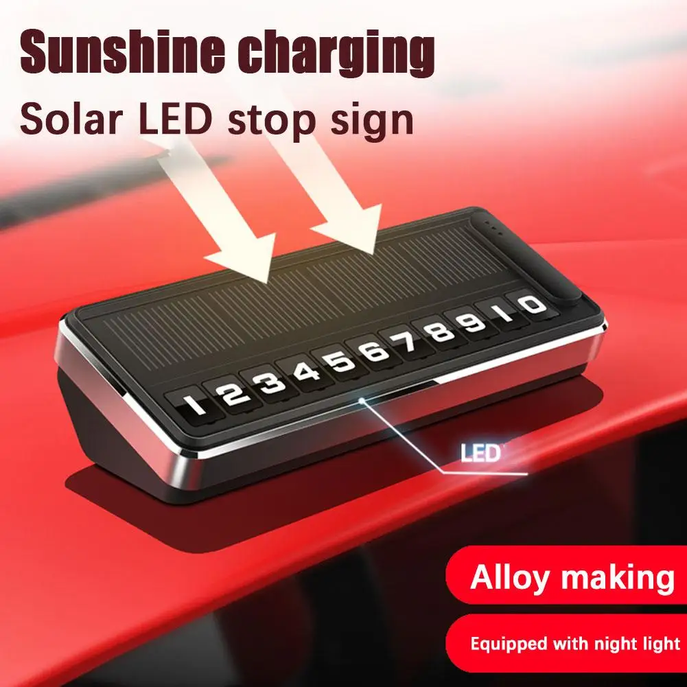 Solar Led Lighting Car Phone Number Plate Temporary Park Car Gadgets Number Parking Multiple Stop Parking Hidden Plates Car P9U1