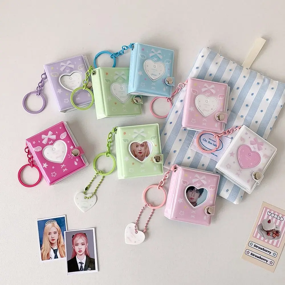 Butterfly Bow Photo Album Keychain Hanging Pocket Love Heart Hollow Mini Photocards Holder Snap Closure Card Binder