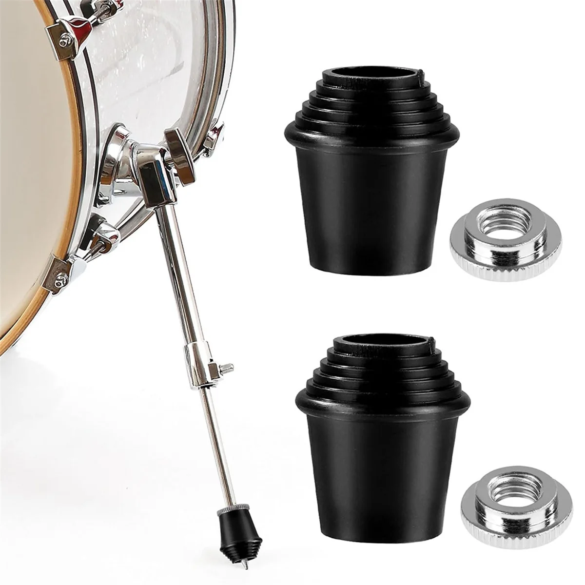 A56XQ 2 Packs Bass Drum Spur Feet, Bass Drum Legs Threaded Rubber Foot with Lock Nuts for Bass Drum