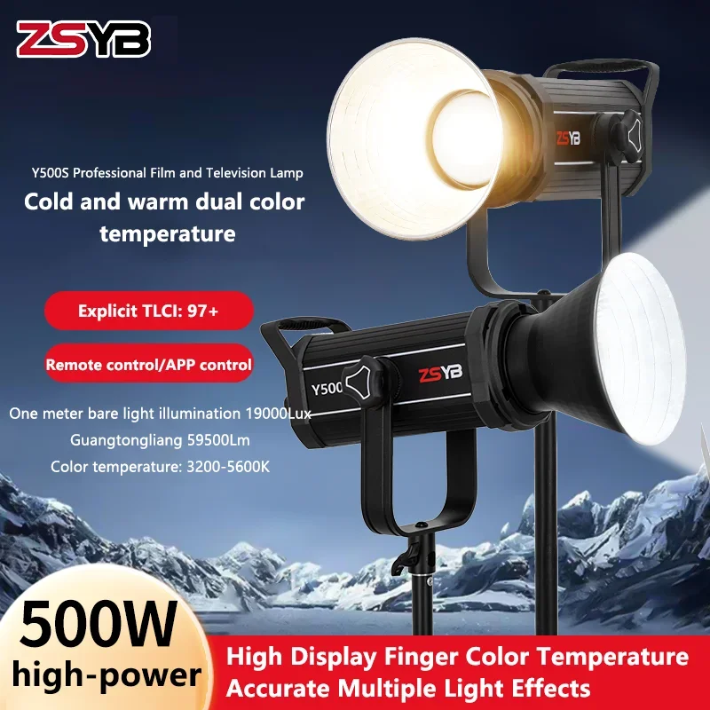 ZSYB 500W LED Photography Light 3200K-5600K Video Light for Camera Photo Video Professional Spotlight Bowens Mount Accessories