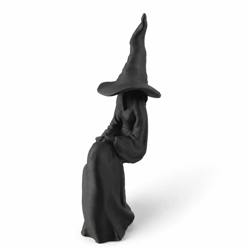 3D Printed Halloween Sitting Witch Figurine Gothic Dark Style Mystery Witch Ornament Plastic Break-Resistant