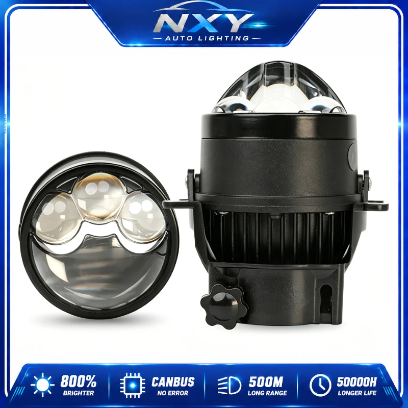 NXY X5 3 Inch Triple Direct Beam LED Fog Light 130W High Power Laser Projector Lens Waterproof Hi Lo Beam Car Lamp Driving Light