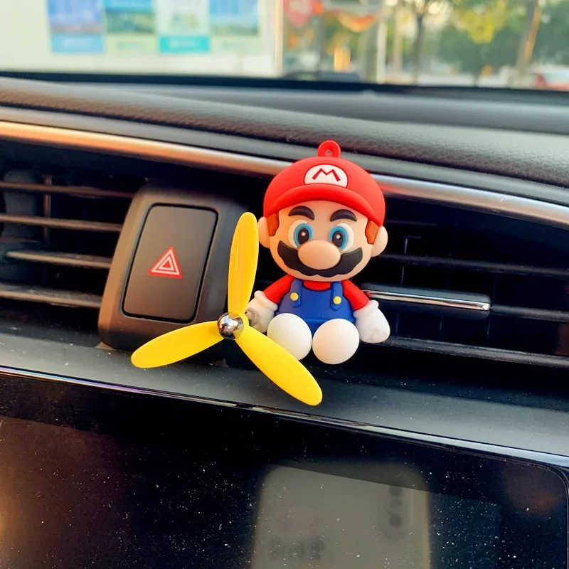 Super Marios Bros Car Air Outlet Clip aromaterapia decorazione Anime elica rotante accessori interni per auto Creative Cartoon