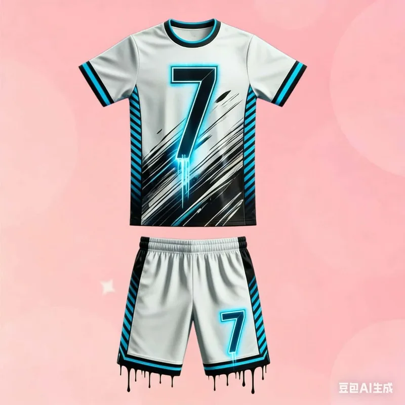 2026 New Ai Design Graffiti Football Shirt Ronaldo # 7 T-shirt+Shorts Set Summer Sportswear Training Children Adult 2-piece Set
