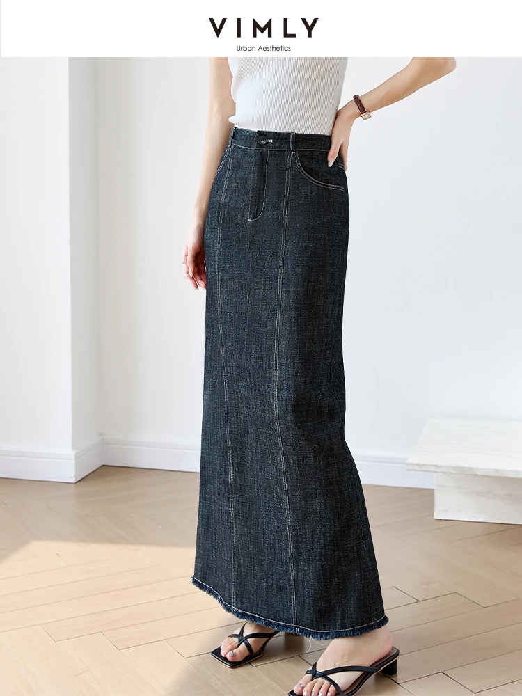 VIMLY Women's Simple High Waist Long Versatile Casual Denim Skirt 2025 Summer Commuting A-line Chic Skirt Elegant Party Skirts