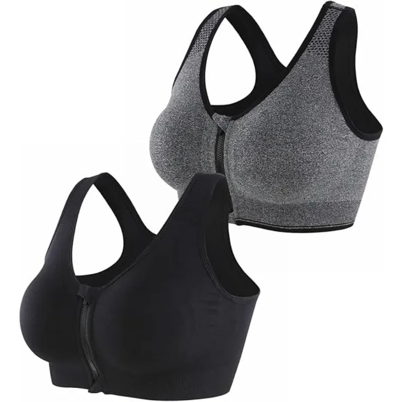 

Women's Zip Front Sports Bra Wireless Post-Surgery Bra Active Yoga Sports Bras