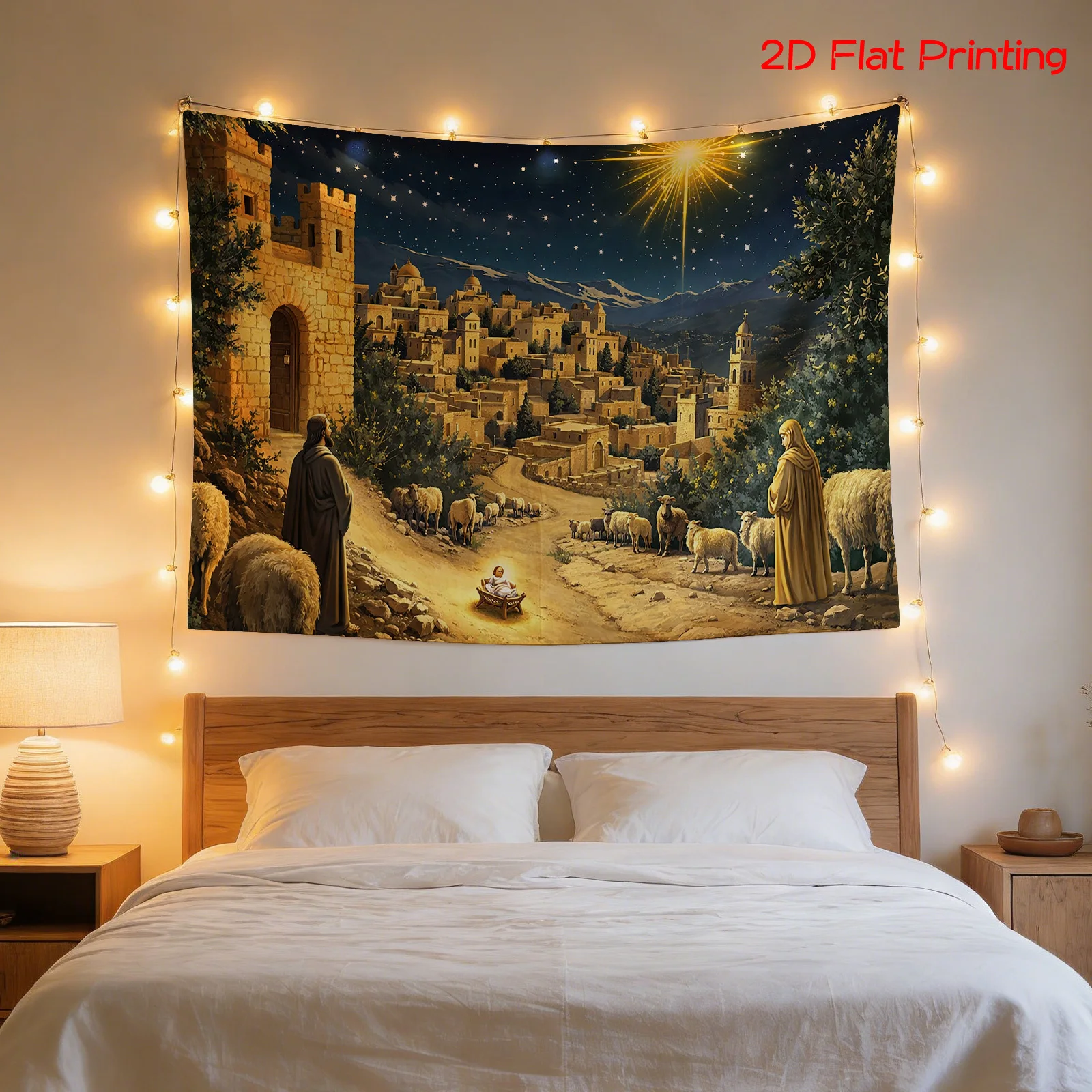 Massive Biblical Nativity Scene Tapestry Wall Hanging Religious Stars Bethlehem Art Decor 180x320cm Large Print