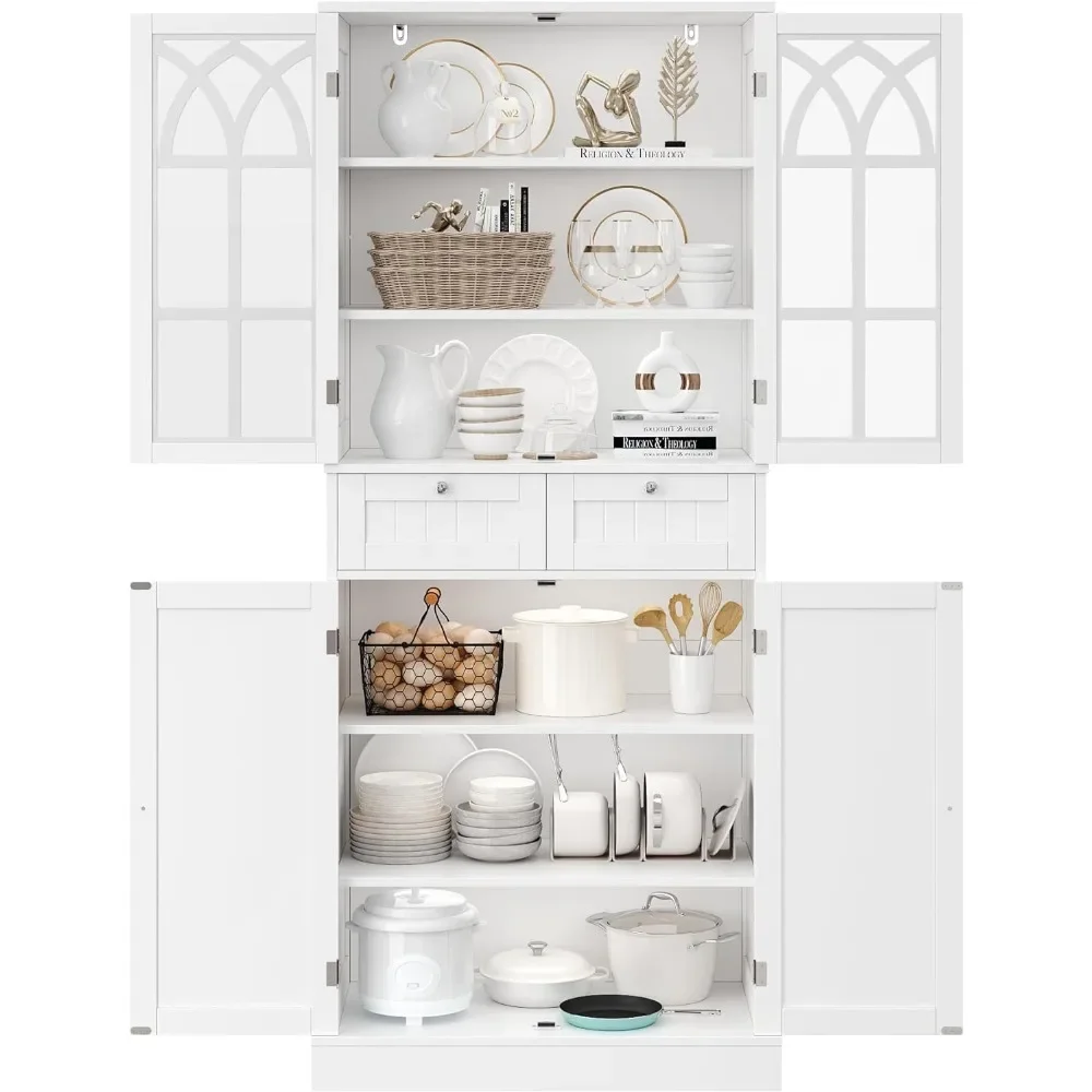 Kitchen Cabinet, Hutch with 2 Drawers and 4 Doors, Freestanding Cupboard Pantry Cabinets for Dining Room, Kitchen Cabinet