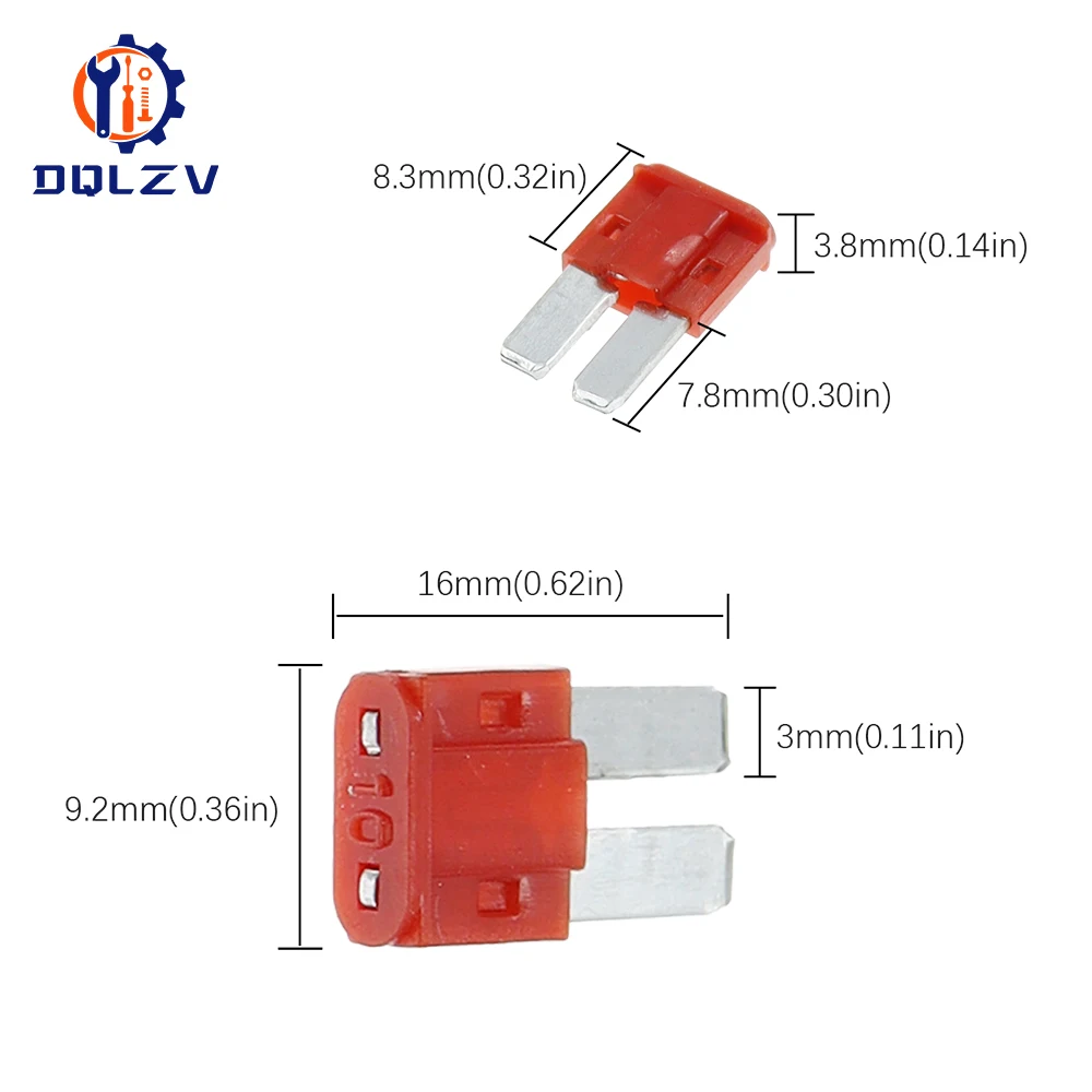 Mini fusível do carro do M2 com inserção longa do pé, auto fusível do zinco, 5Amp, 7.5Amp, 10Amp, 15A, 20A, 25A, 30A, 32V