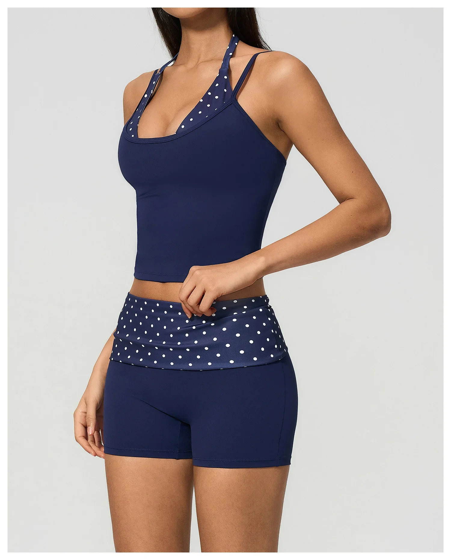 Polka Dot Yoga Tank Top Stoßfestes gestreiftes Fitness-BH Gym Workout Weste Atmungsaktives Sport-Top Neckholder Sportweste mit schönem Rücken – Detail 11