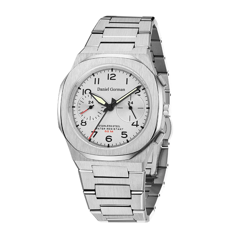 ساعة يد ميكانيكية كلاسيكية 2026 حافظة من الفولاذ المقاوم للصدأ عالية الجودة 5ATM مقاومة للماء ساعة عمل عصرية 2 قرص 5 أيدي #1