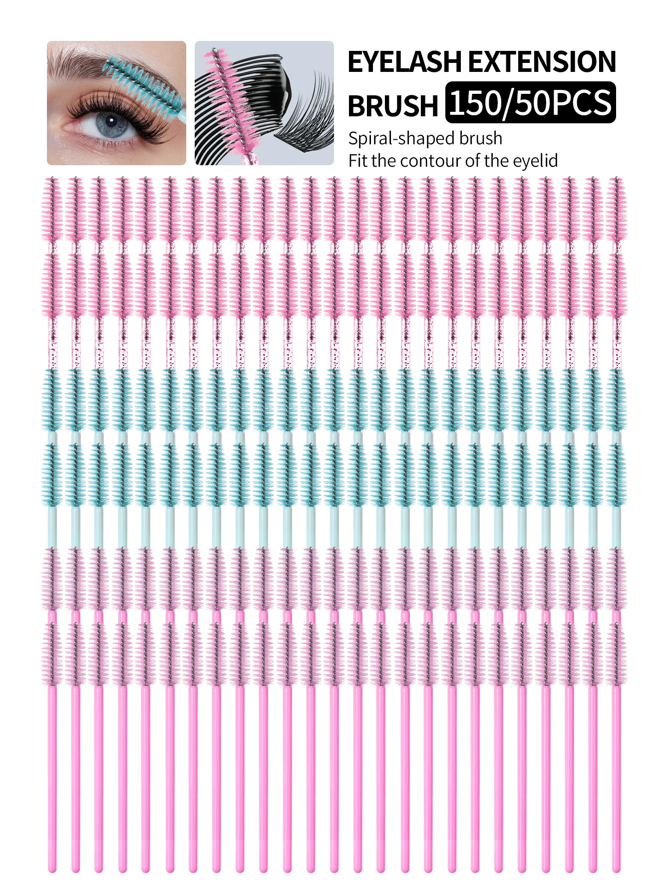 50/150Pcs Disposable Mascara Wands Spoolies - Crystal Handle Eyelash Extension Brushes