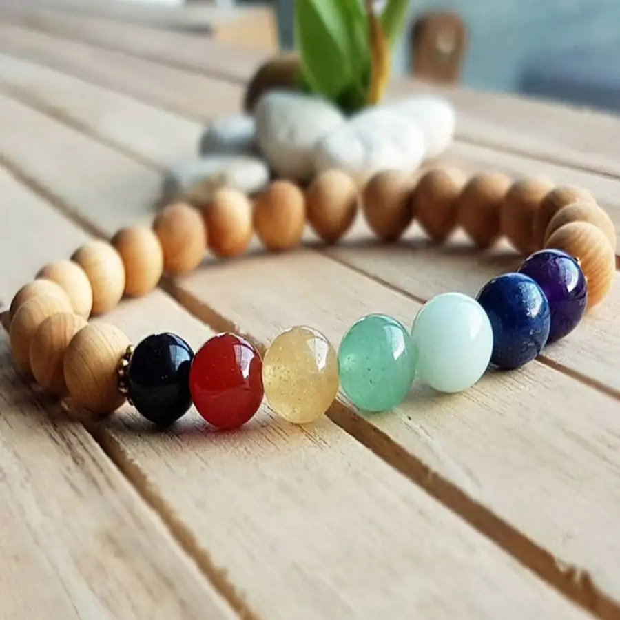 

Handmade Colored Chakra Stones bead bracelet,men's cuff button bracelet,Ramadan prayer bead,women's meditation,daily wear