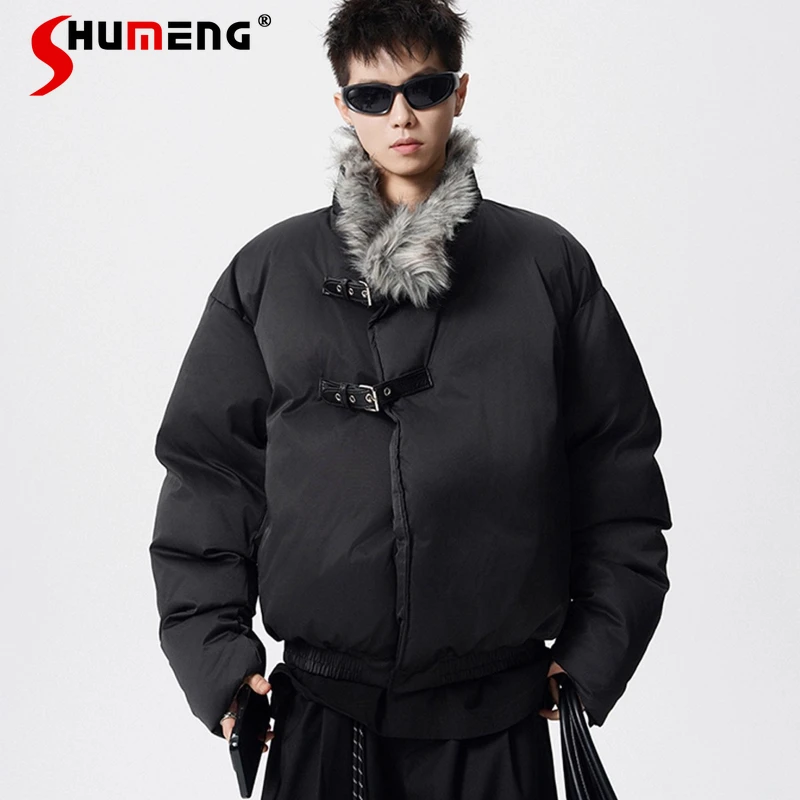 Thickened Warm Fur Collar Cotton Jackets Men Women 2025 Winter New Trendy Parkas Couple High Street Outerwear Design Cotton Coat