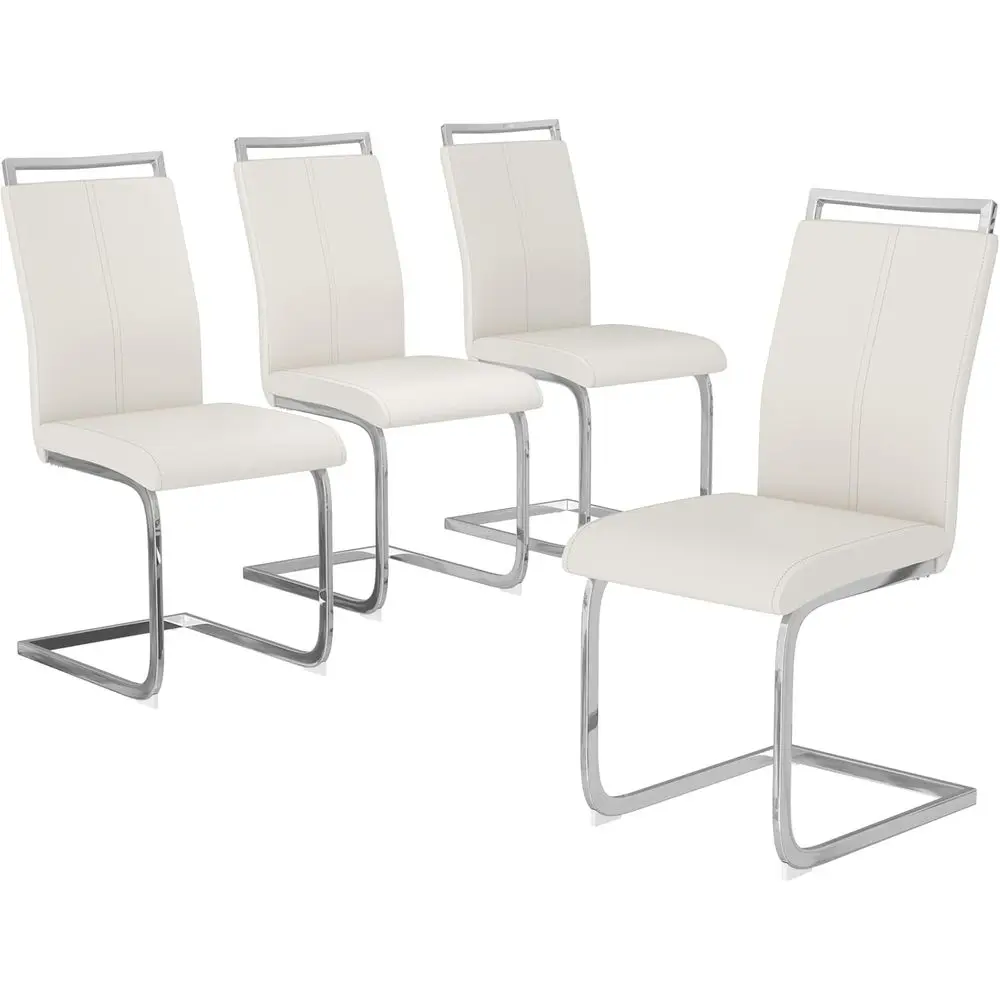 

Set of 4 Modern High-Back Dining Chairs with Padded Leatherette Seats and Chrome Legs