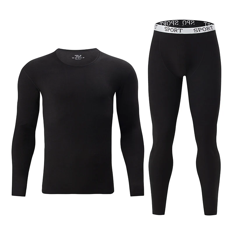 طقم ملابس داخلية دافئة غير رسمية سوداء للرجال مكون من قطعتين للخريف والشتاء، قميص نوم كبير مريح برقبة دائرية وقاعدة للياقة البدنية #2