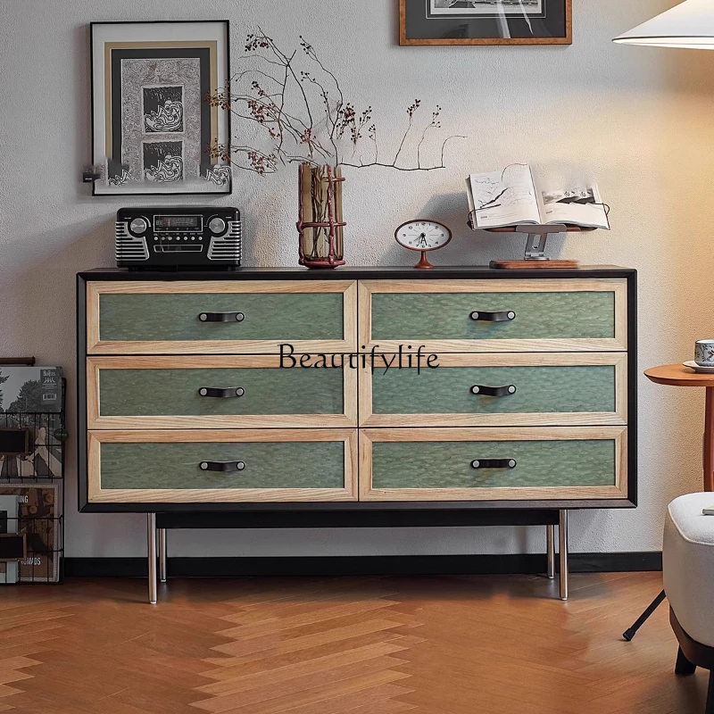 

French retro bedroom bedside cabinet antique storage decorative storage drawer cabinet