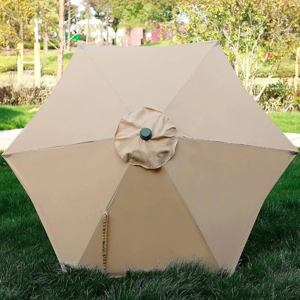 مظلة فناء بطول 7.5 قدم مع زر ضغط للإمالة، حماية ضد الماء من الأشعة فوق البنفسجية، أسمر ضارب للصفرة