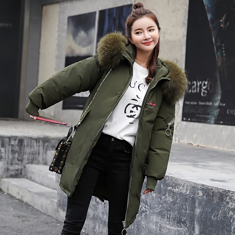 2024 Winter New Women Parkas Coat Korean Loose Hooded Cotton Coat Women\'s Embroidered Fur Collar Cotton Padded Coat Women Outwea