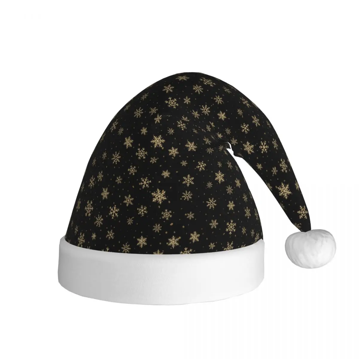 Golden Snowflakes Pattern Christmas Hat for Adult Men Women Christmas Santa Hat Cap Xmas Gifts
