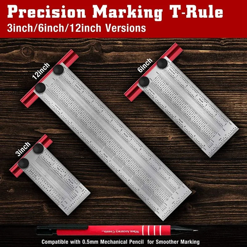 Precision Marking T-Shaped Rule,Tainless Steel Positioning Line Gauge, Carpenter Marking T-Shaped Rule