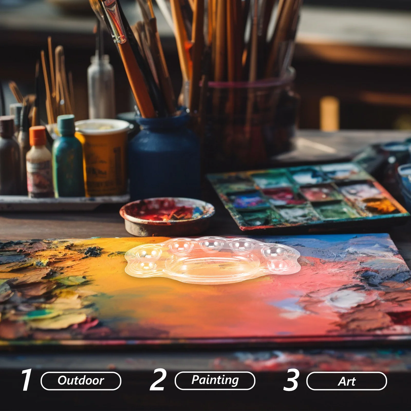 

60Pcs Disposable Paint Palettes Transparent Plastic Watercolor Pallet Compact Portable Art Tray for Acrylic