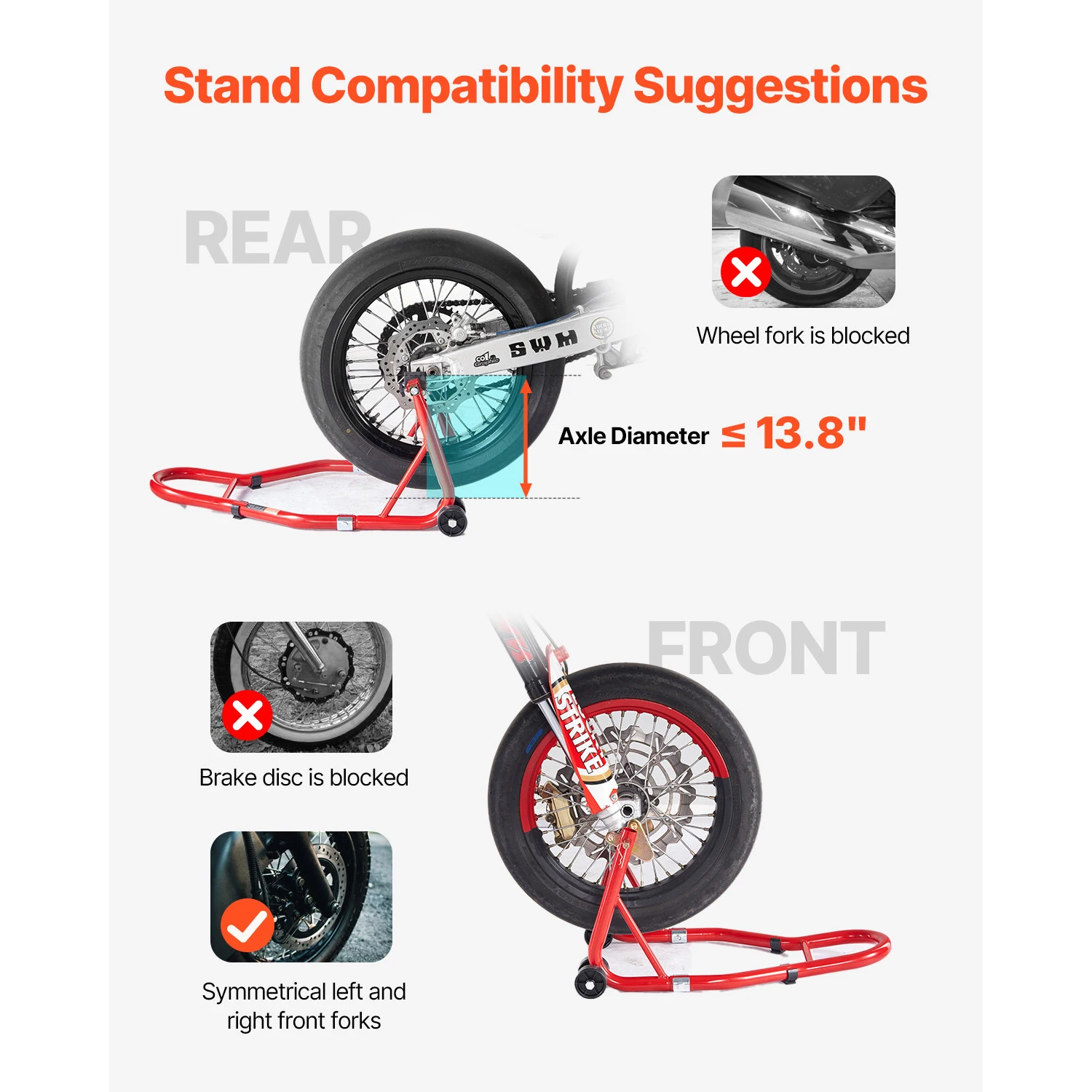 Succebuy suporte de motocicleta elevador 850lbs dianteiro traseiro combo suporte elevador roda dianteira suporte de garfo duplo traseiro u + l garfo braço oscilante carretel suporte