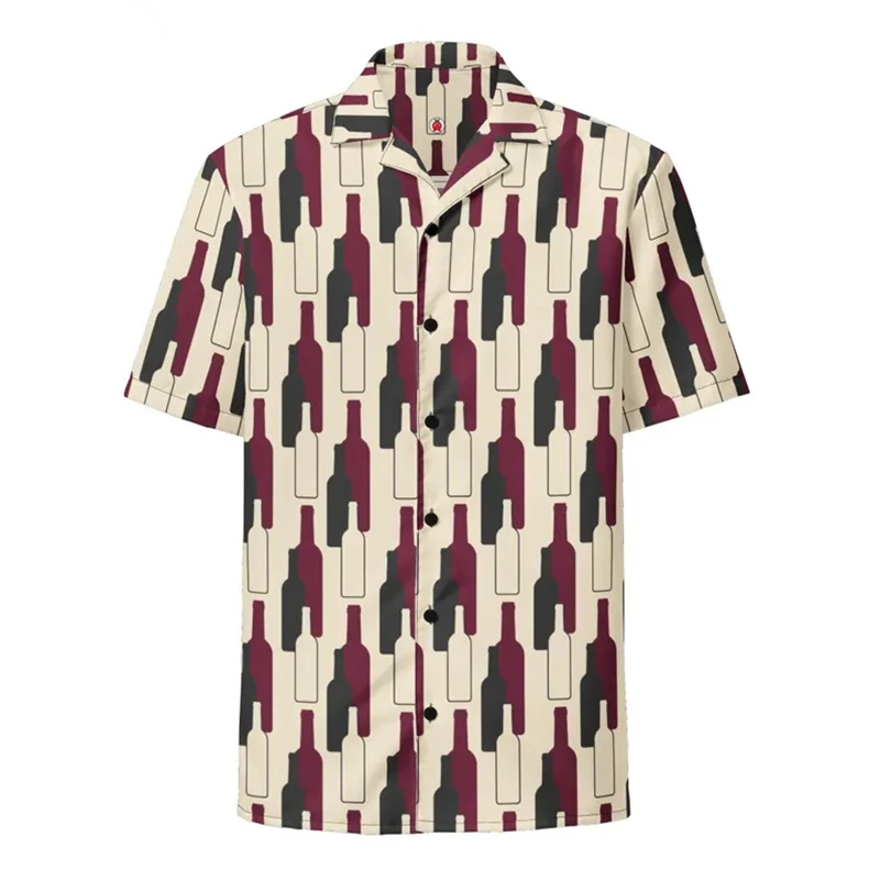 

Vintage Red Wine Glass Print Shirt Men Women Personality Bar Lapel Button Shirts Summer Fashion Casual Party Loose Blouse Y2k