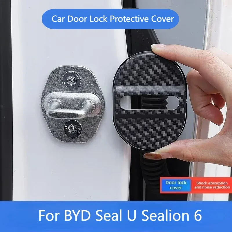 4PCS Car Door Lock Protective Cover for Seal U Sealion 6 Self-adhesive Carbon Fiber Pattern Car Door Lock Anti Rust Accessories