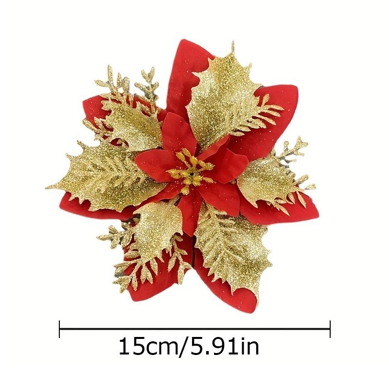 15cm Simulation Glitter Artificial Christmas Flowers Xmas Tree Decorative Ornaments Flowers Party Home Decoration Navidad 2024