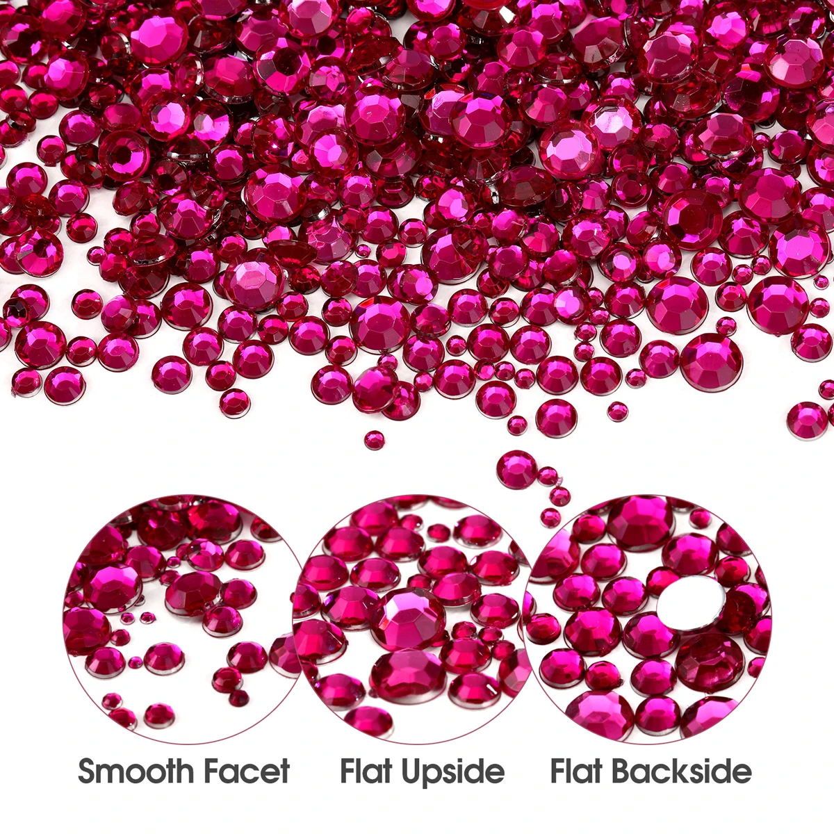 12Grids Rose red Rhinestones 3D Glass Crystal Gems SS4~SS16 Round Flat back Dazzling Diamond Nail Art decorations for Nail Salon