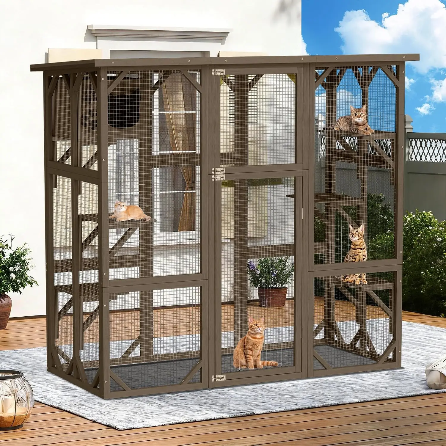 Large Outdoor Cat Enclosure 6 Tiers Walk in Catio with Waterproof Roof 63