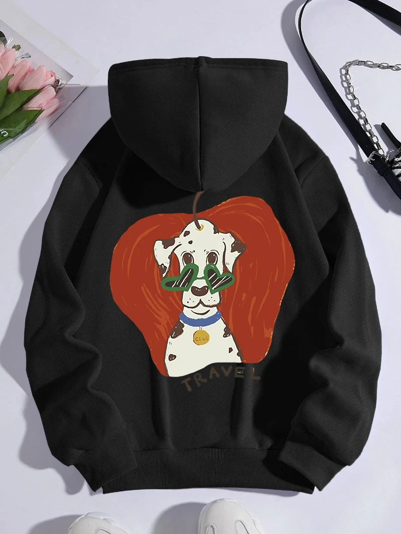 Dalmatian Dog Travel Hoodie Women Cartoons Printing Pullover Comfortable Pocket Fleece Warm Sweatshirts Street Woman Clothes