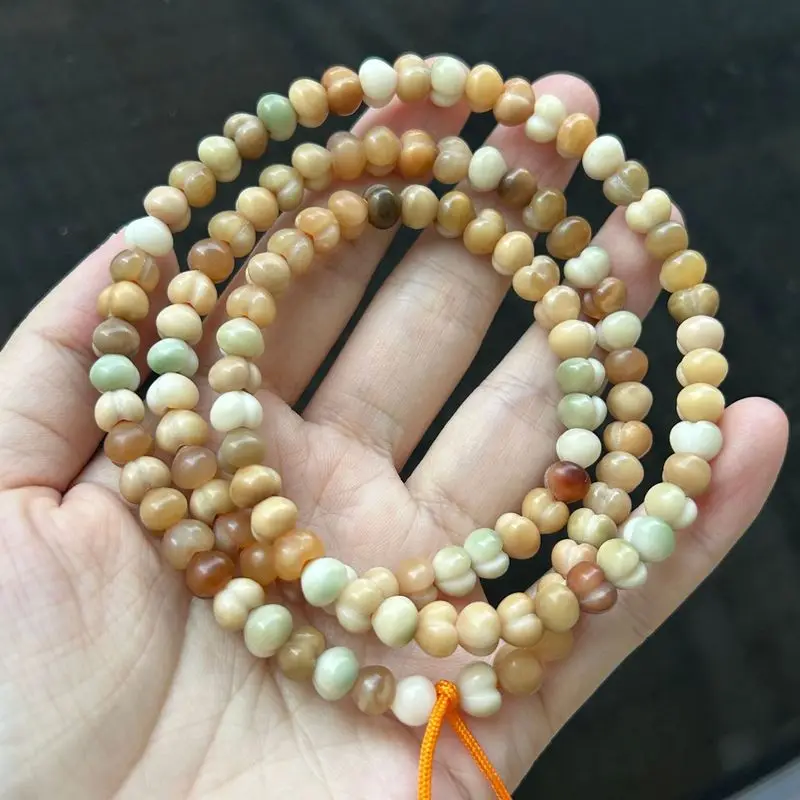 Heart-Shaped Multi-Treasure Demon Flower Necklace, Brushed Peach Old Seed Jade Dragon Ridge Bodhi