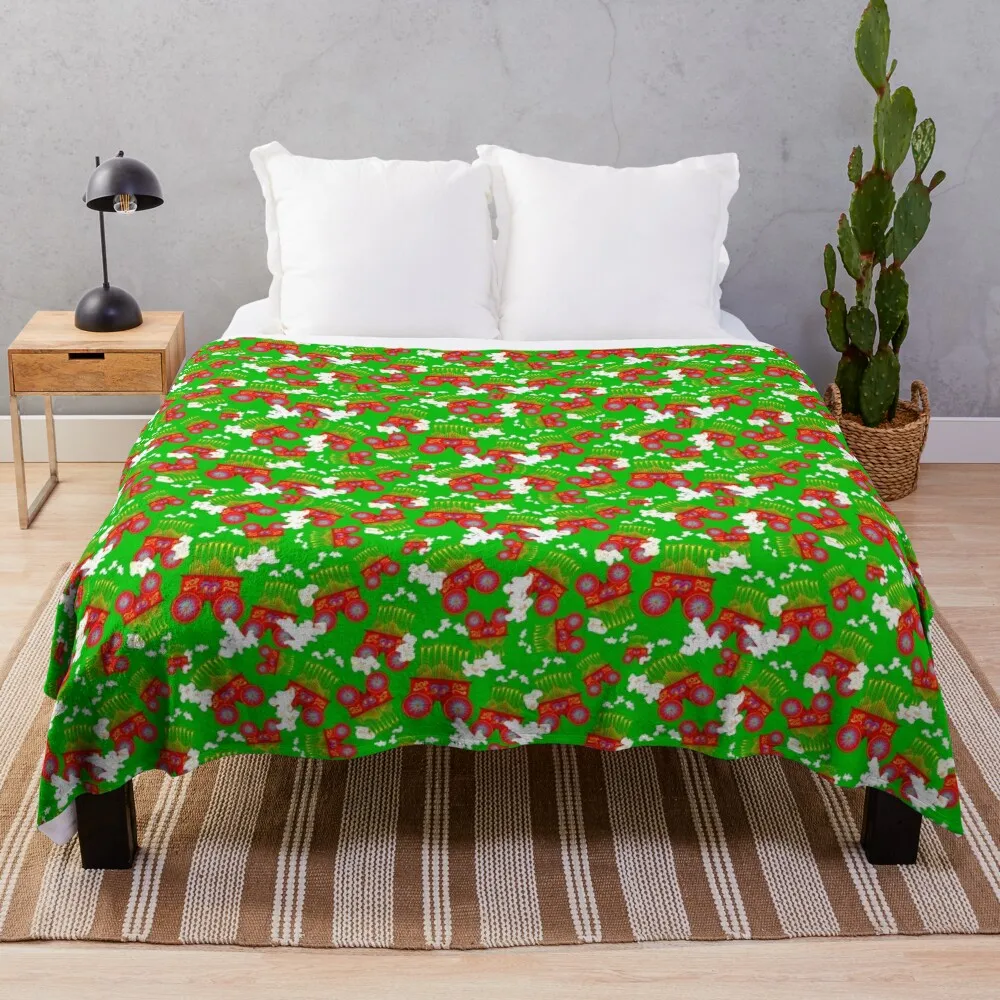 Tossed Popcorn Calliope of Jovielle Halfdrop on Bright Green 5748 Throw Blanket Flannels Winter beds Blankets