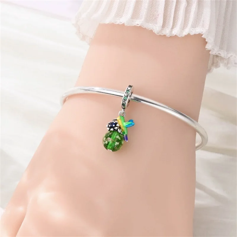 

New 925 Sterling Silver Smart Luminous Hummingbird Charms Beads CZ Zircon Fit Original Bracelet DIY For Women Jewelry Gifts