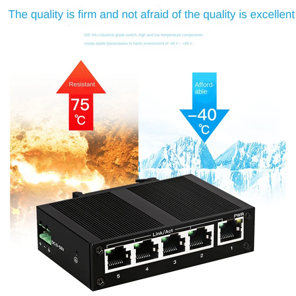 5 Port 100Mbps Network Switch Ethernet Industrial Grade Switch Unmanaged Rail Type Industrial Network Splitter