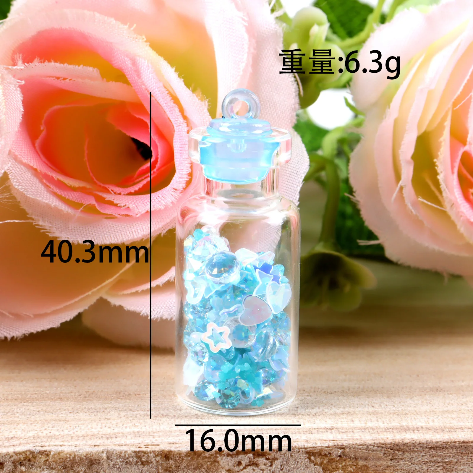 5pcs Mini Glass Bottle Rhinestone Drift Bottle Glass Pendant Keychain Charm Cute Crystal Miniature Doll Accessories DIY Craft