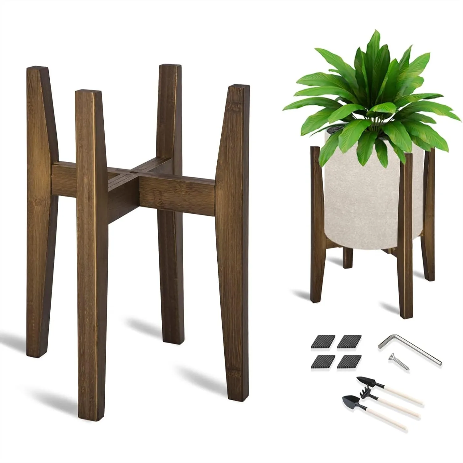 

Adjustable Plant Stand, Bamboo Mid Century Modern Indoor Flower Holder for Living Room, Fits 8-12 Inch Pots, 1 Pack