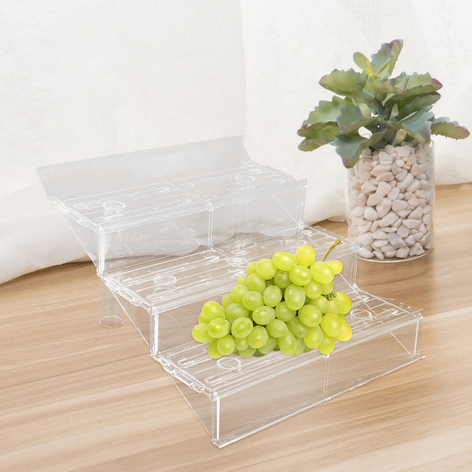 

3 Tier Plastic Risers Display Stand Clear Food Fruits Vegetable Holder Organizer Shelf For Supermarket Retail Store