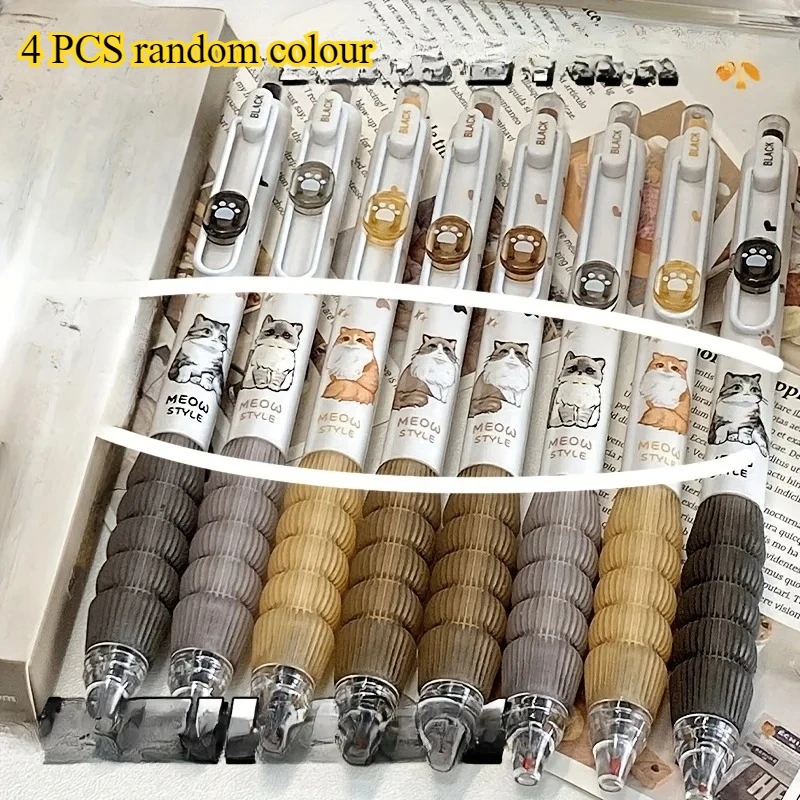 4pcs Cute Cat Gel Pens, Kawaii Meow Style Retractable Pens with Comfort Grip, Black Ink Writing Pens for Students & Stationery