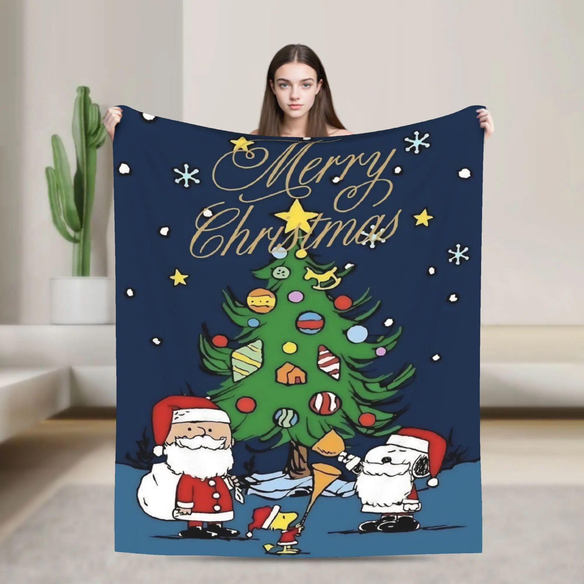 S-Snoopys Xmas Christmas Tree Blanket Velvet Summer Air Conditioning  Multi-function Soft Throw Blanket Sofa Office Bedspreads